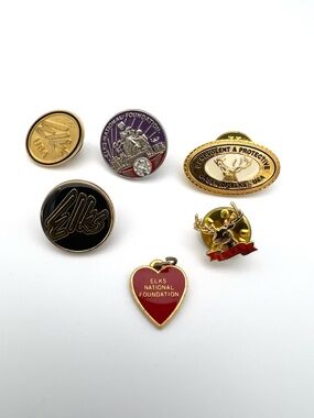 Vintage BPOE Elks Lodge Collectible Pins & Heart Charm